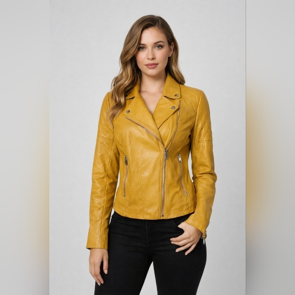 New York & Company Mustard Yellow Moto Biker Jacket